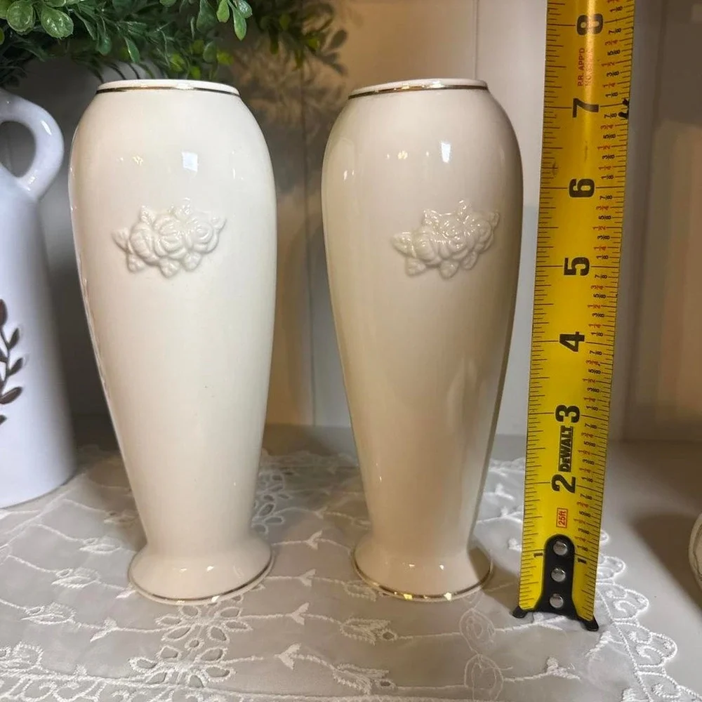 Vintage 1980s Lenox Rose Blossom Bud Vases Pair